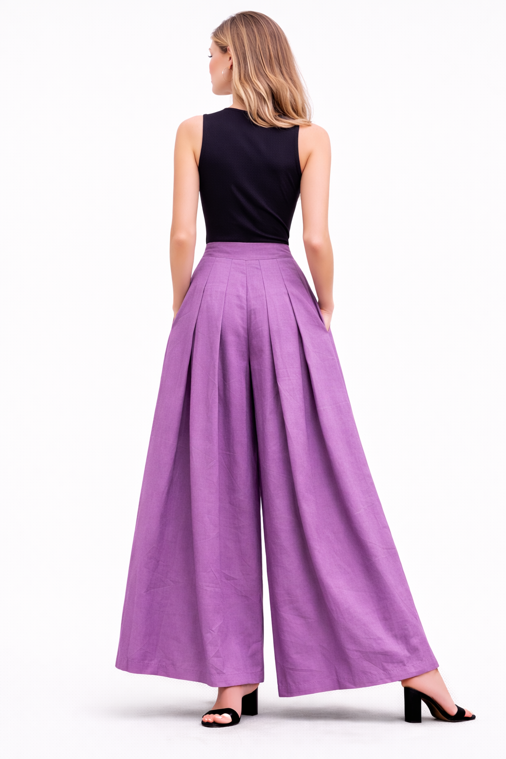 Box Pleated Flared Palazzo with Pockets