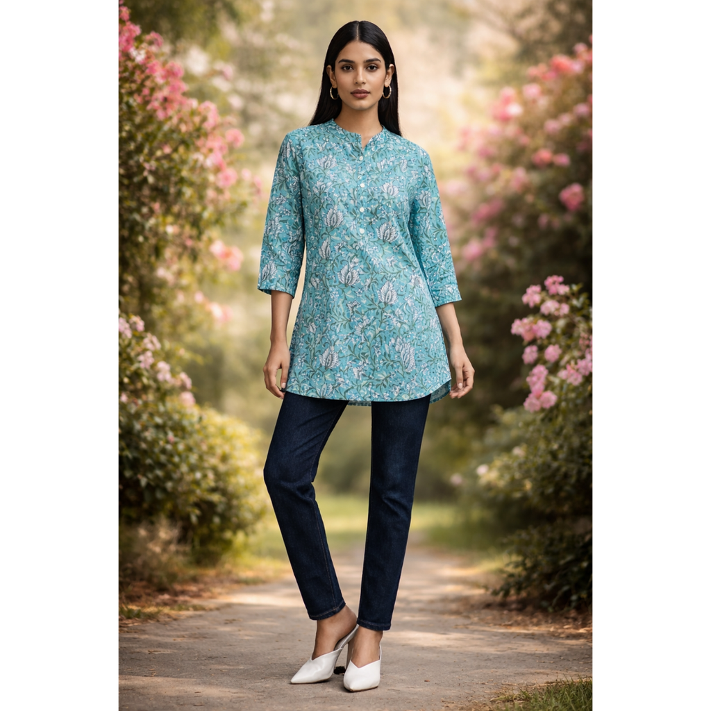 Kurti Above Mid Thigh Length with Mandarin Collar