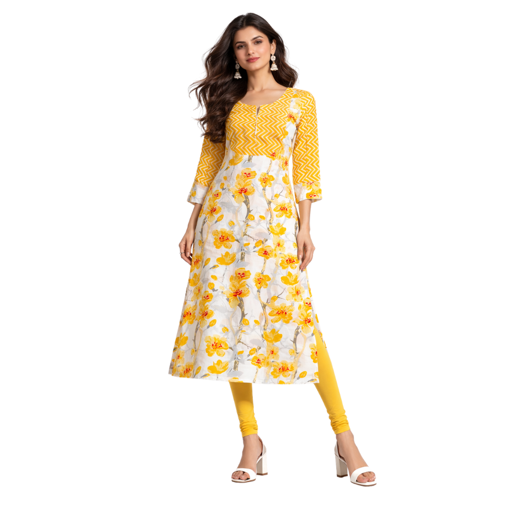 U Yoke Kurta with Sleeve Gathers
