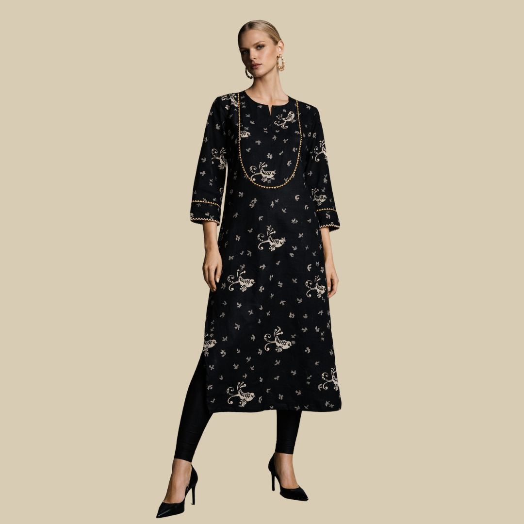 U Yoke Kurta with Gold lace and Gathered Cuff Sleeve