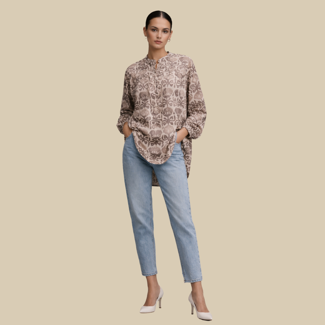 Gathered Yoke, High Low Shirt Style Kurti