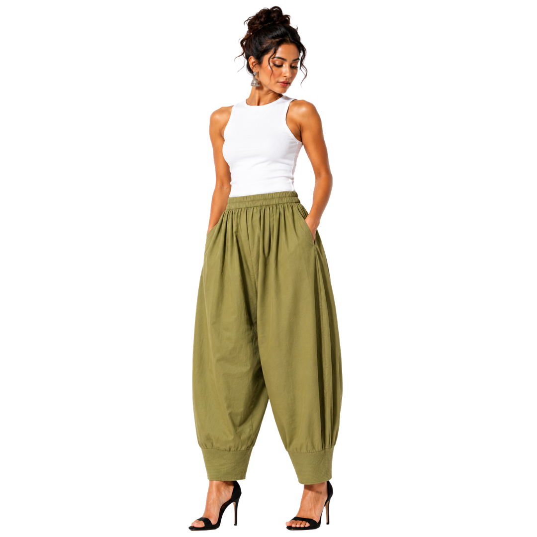 Relaxed Cocoon Salwar Pants with elastic waist & Pockets