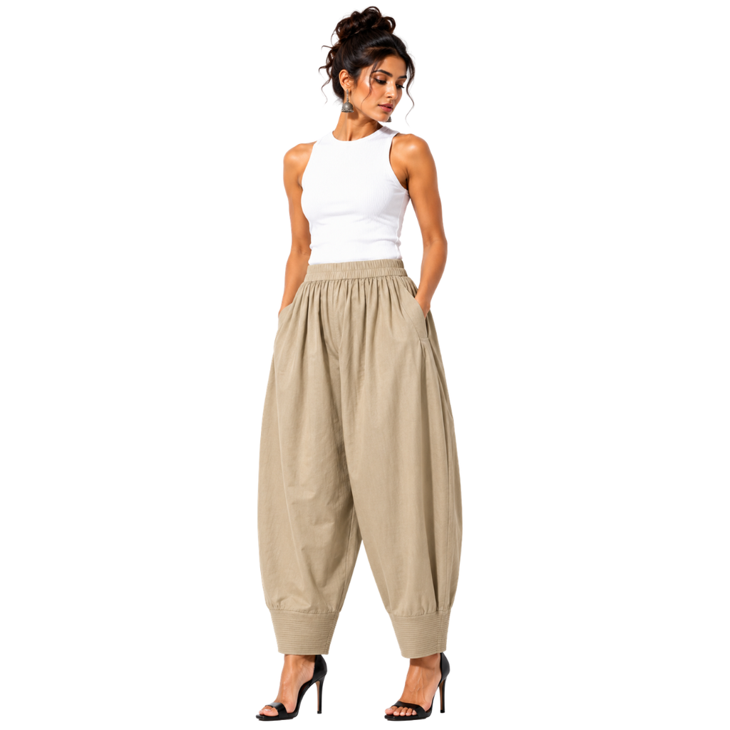 Relaxed Cocoon Salwar Pants with elastic waist & Pockets