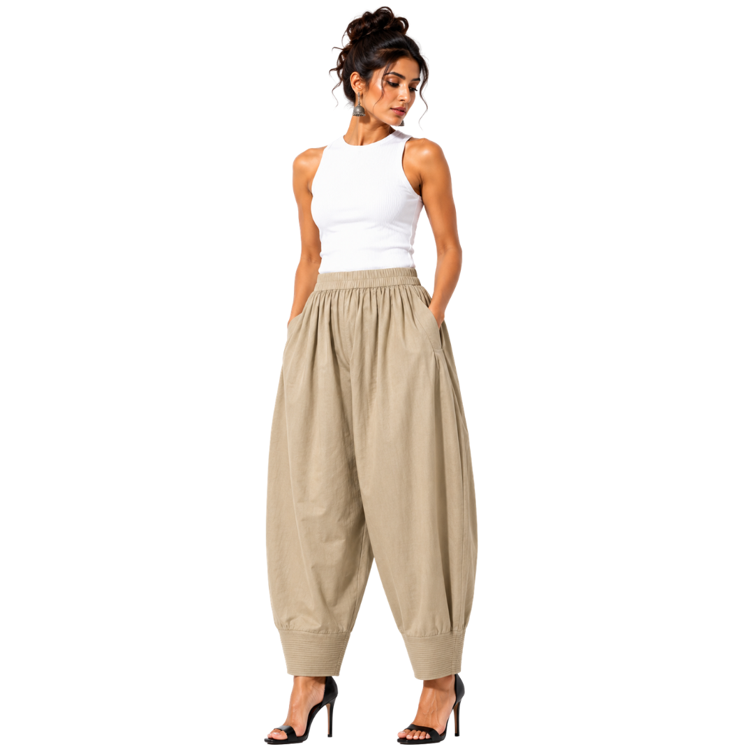 Relaxed Cocoon Salwar Pants with elastic waist & Pockets