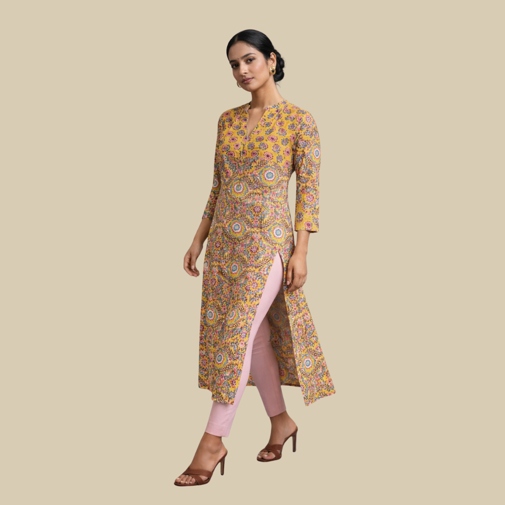 V Neck Kurta with Detailed Yoke