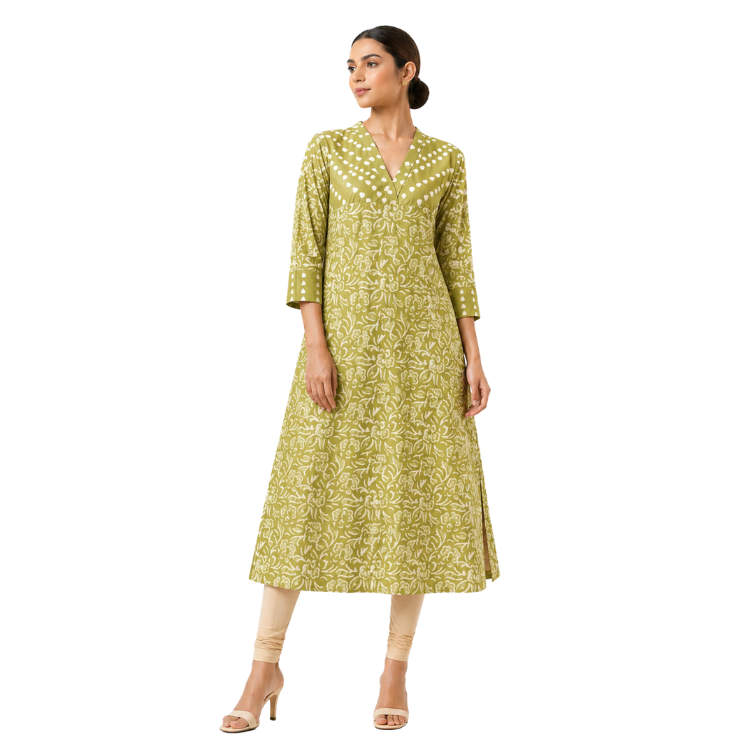 V Neck Kurta with Detailed Yoke