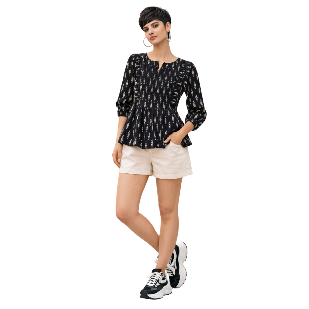 Peplum Top with Pintuck Yoke