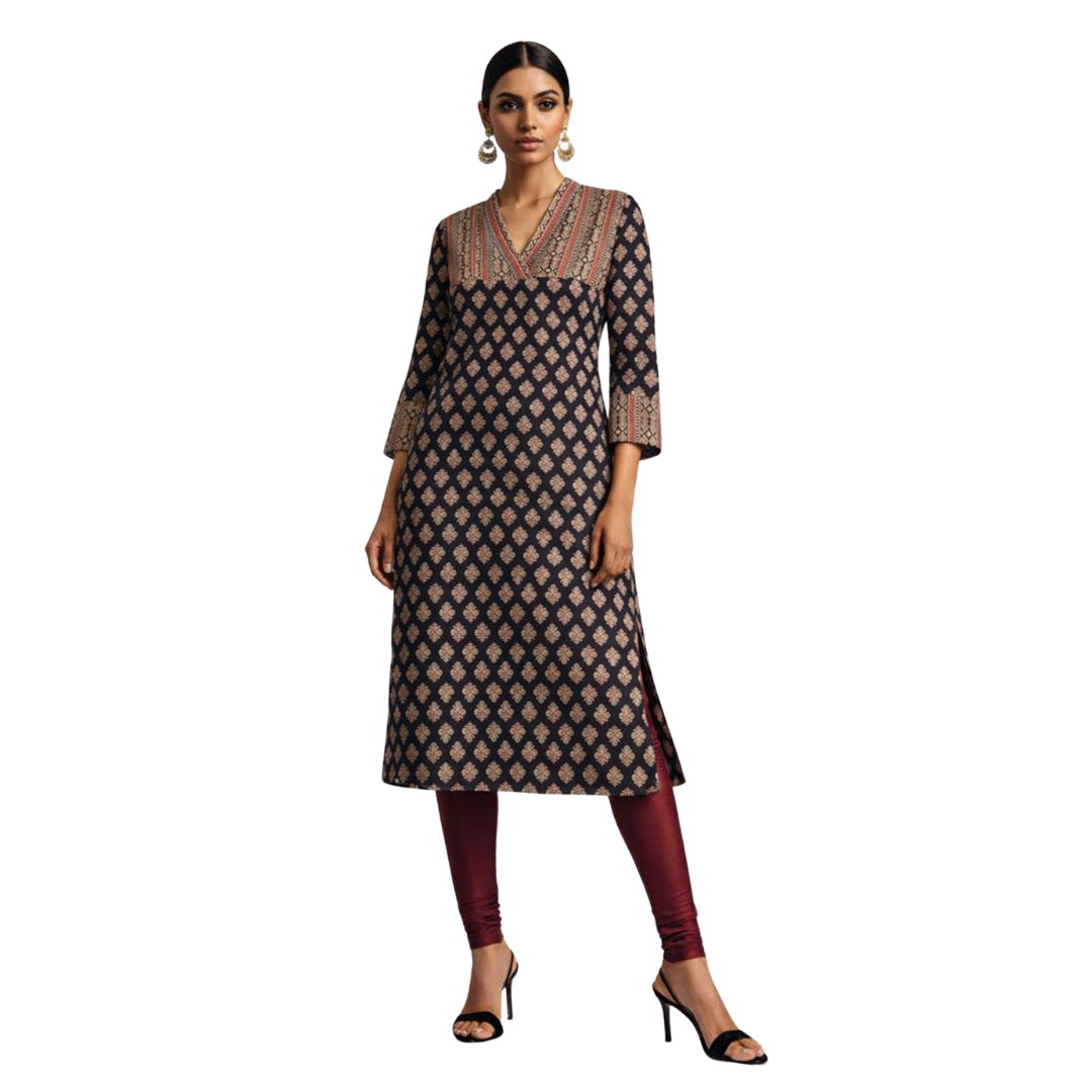 V Neck Kurta with Detailed Yoke