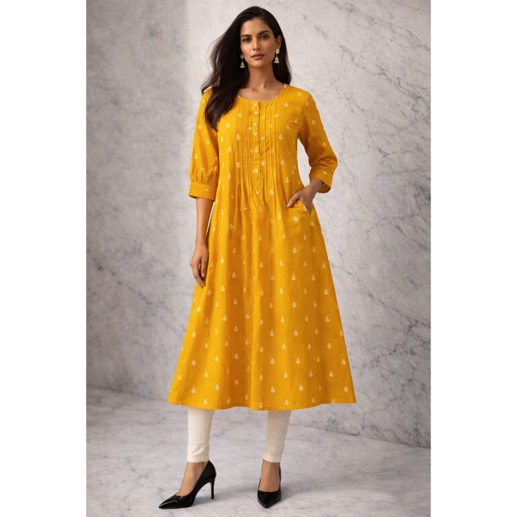 A-Line Pintuck Kurta with Pockets
