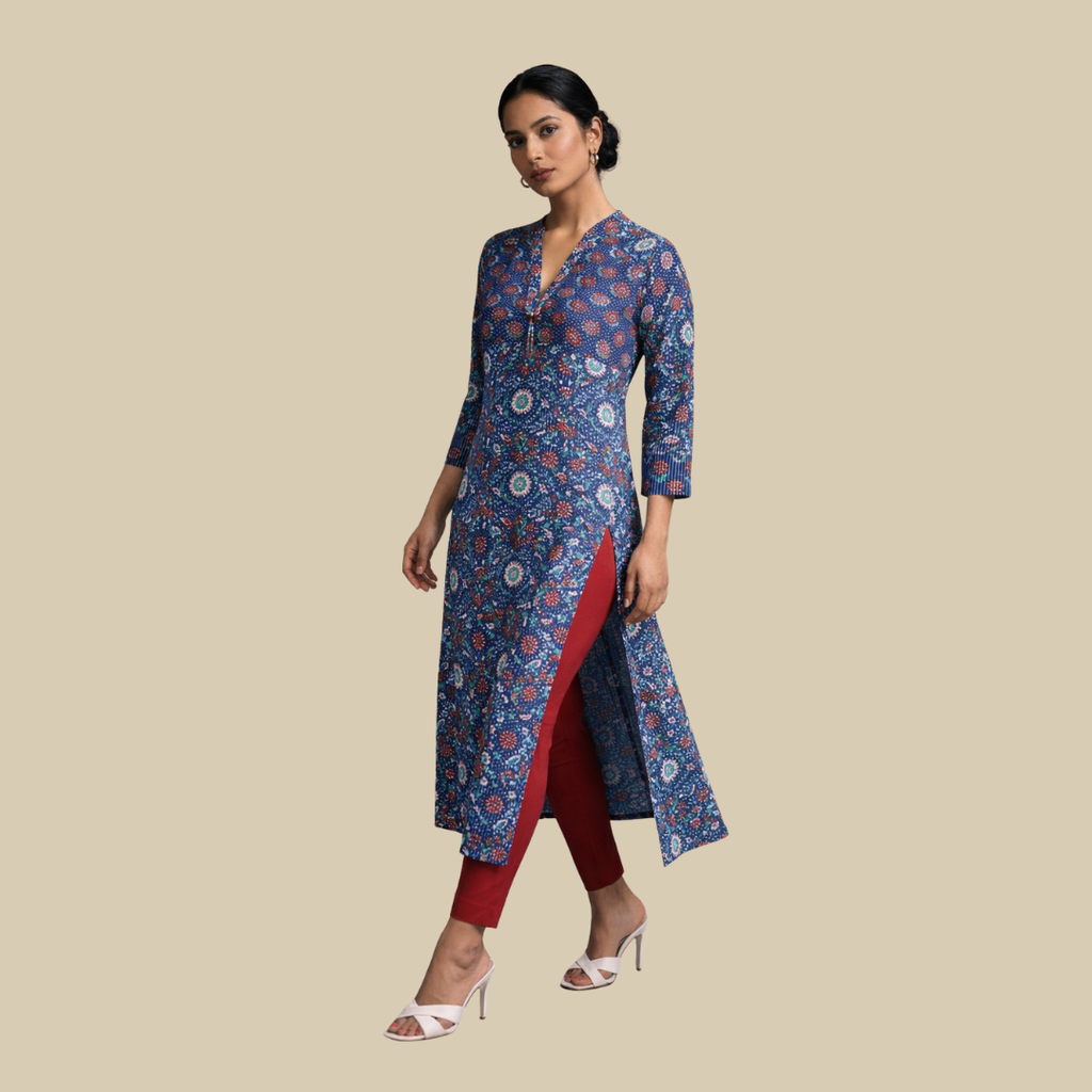 V Neck Kurta with Detailed Yoke