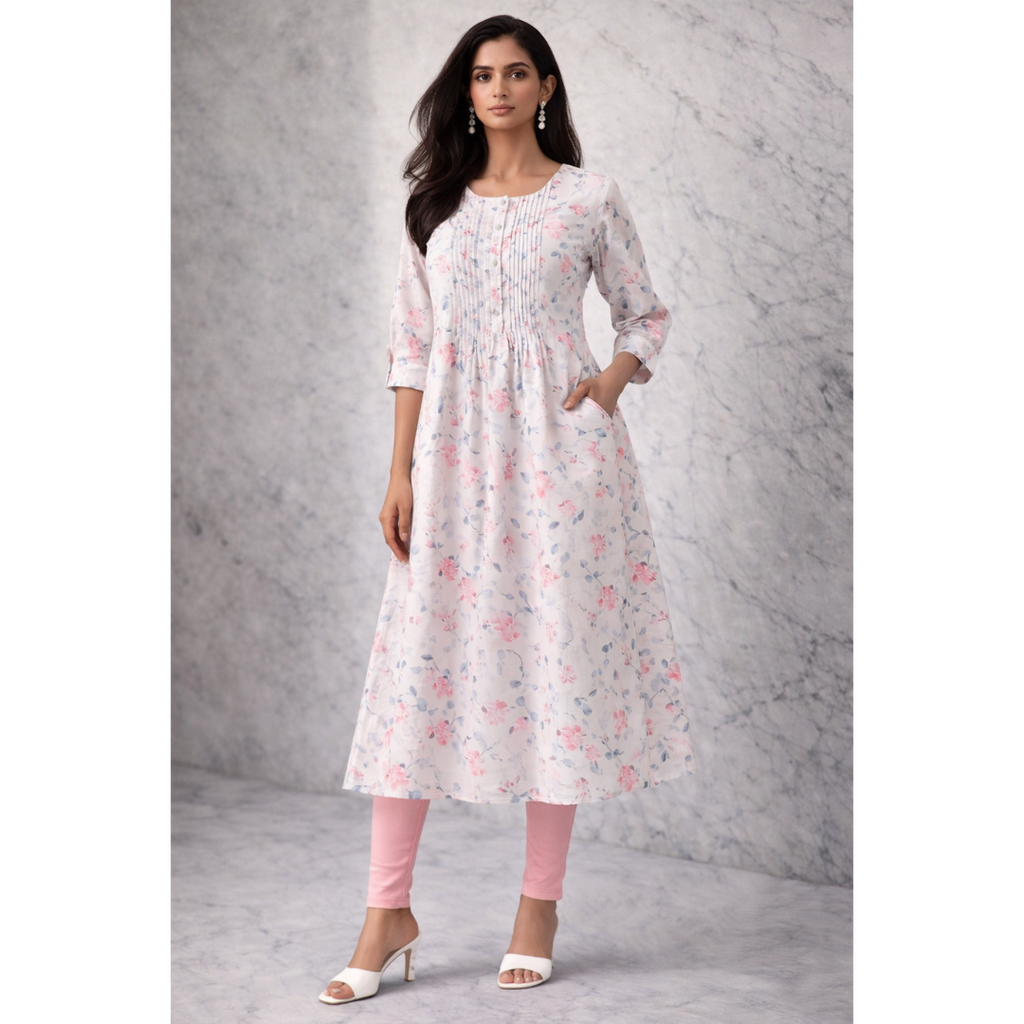 A-Line Pintuck Kurta with Pockets