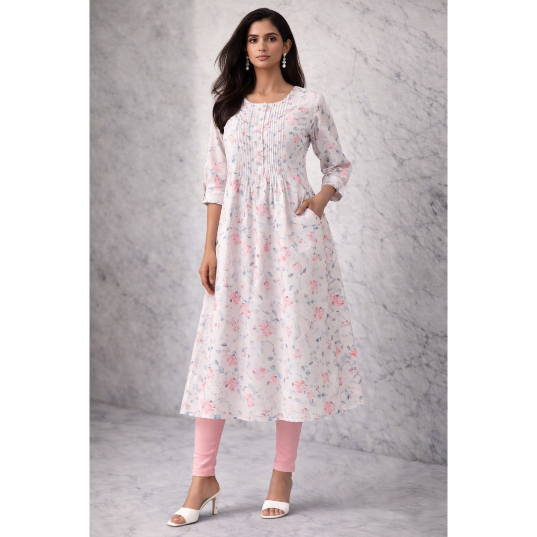 A-Line Pintuck Kurta with Pockets