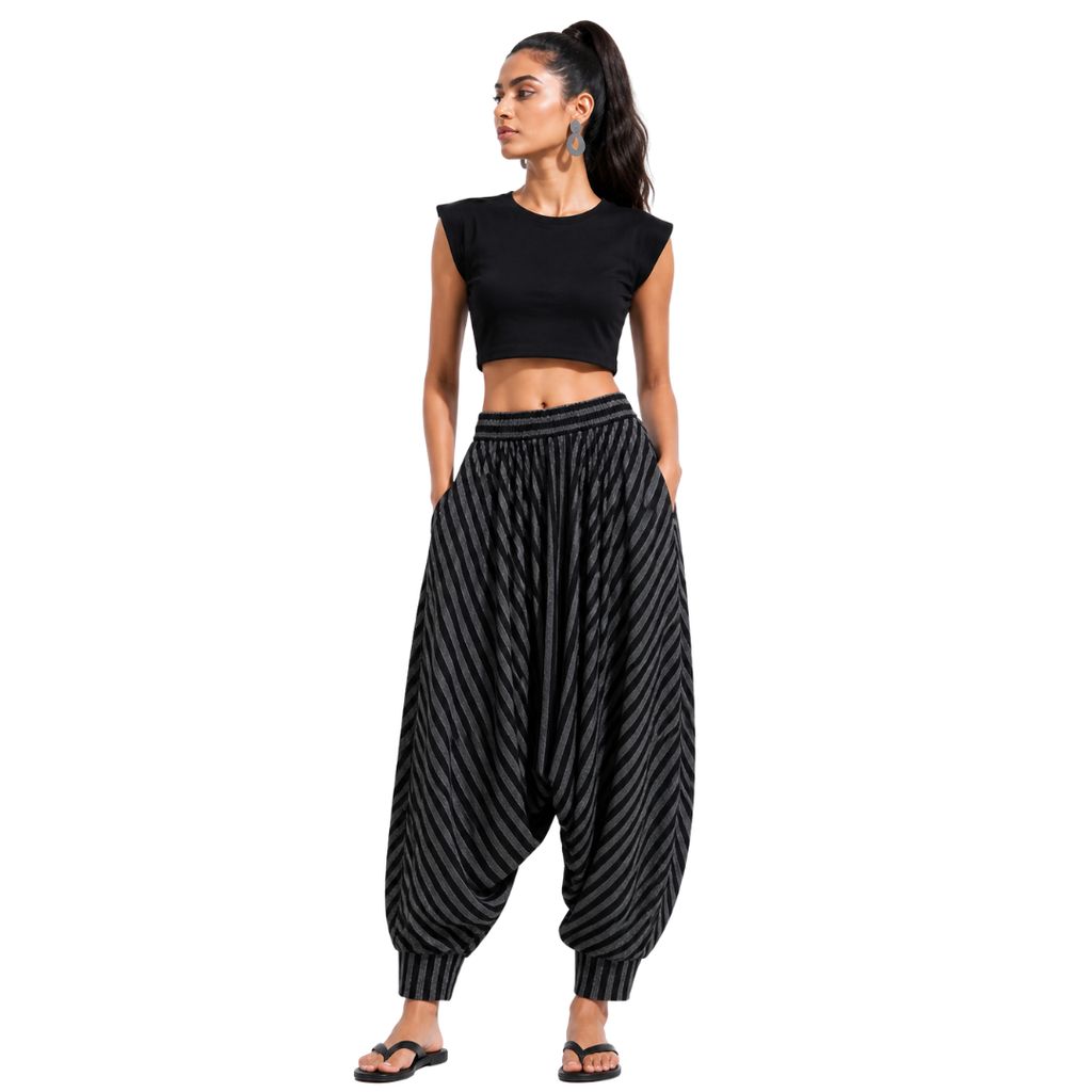 Relaxed Harem Bottomwear with  Elastic waistband & drawstring