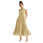 Frill Closed Neck Sleeveless Dress with Pockets