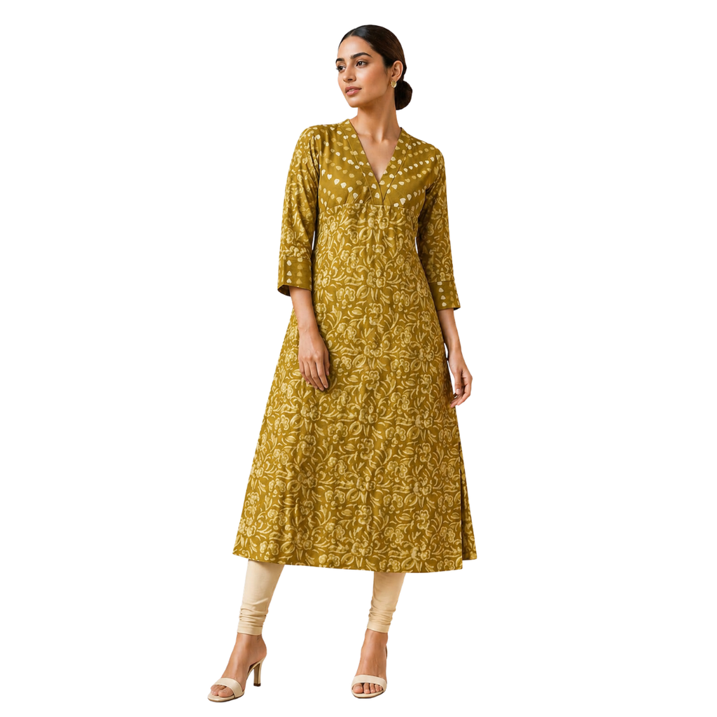 V Neck Kurta with Detailed Yoke