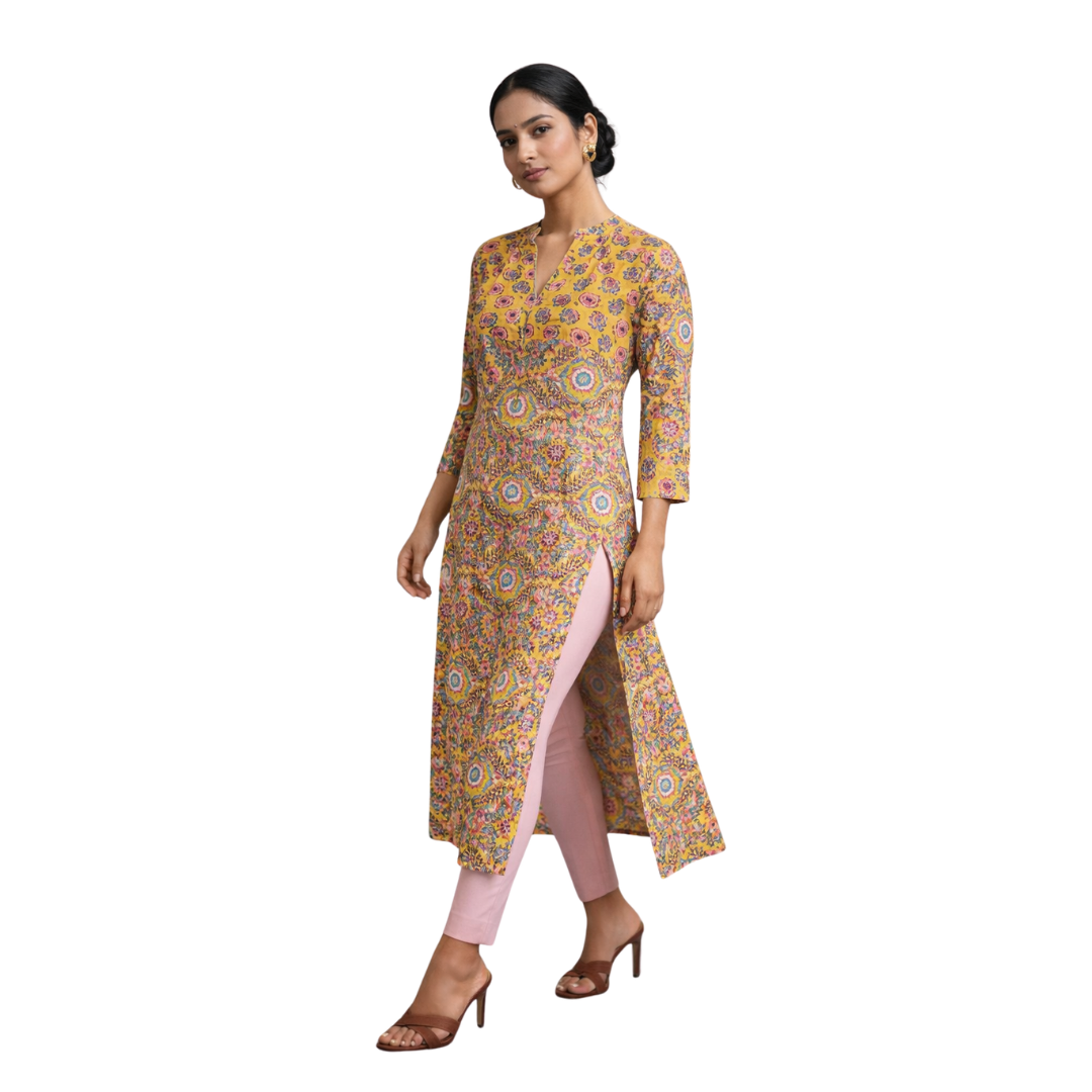 V Neck Kurta with Detailed Yoke