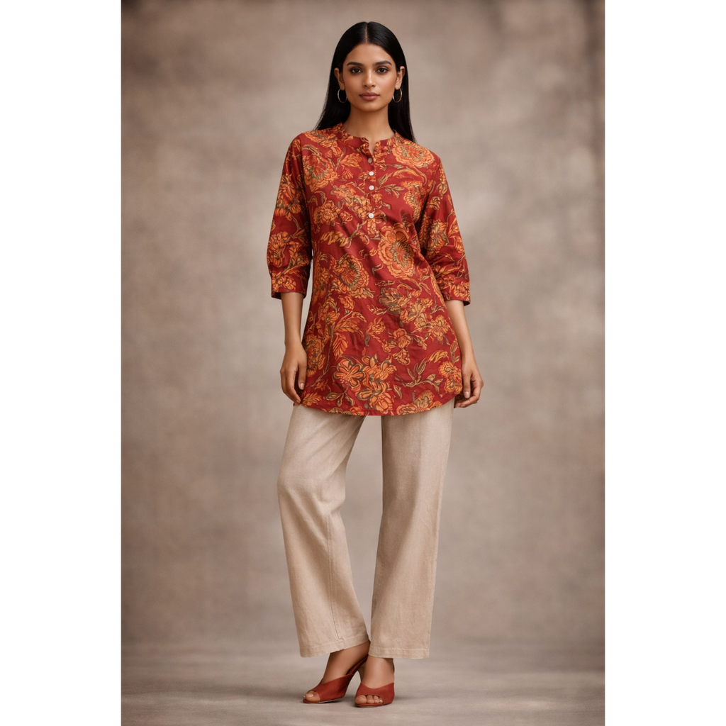 Kurti Above Mid Thigh Length with Mandarin Collar