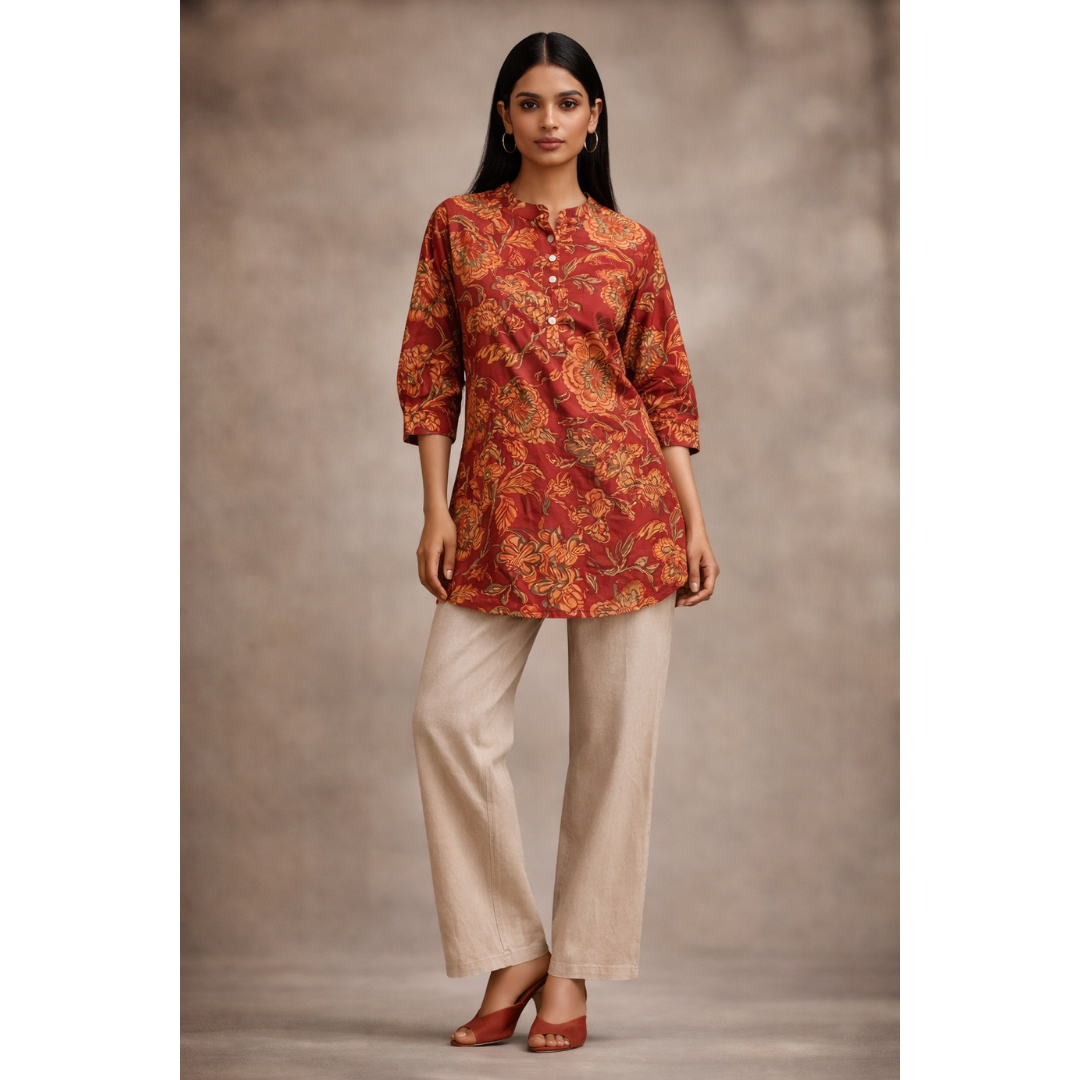 Kurti Above Mid Thigh Length with Mandarin Collar