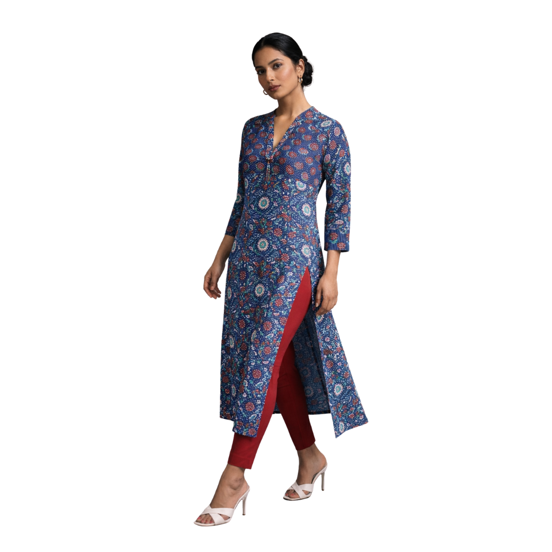 V Neck Kurta with Detailed Yoke