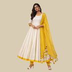 3pcs Set - Full flare Anarkali with Sequence Sleeve cuff along with matching Chudi Bottom & Dupatta with Tassel