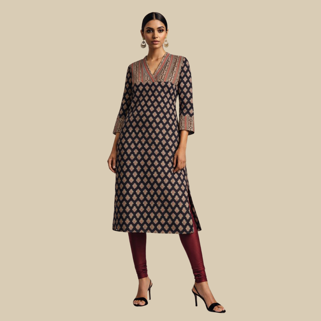 V Neck Kurta with Detailed Yoke