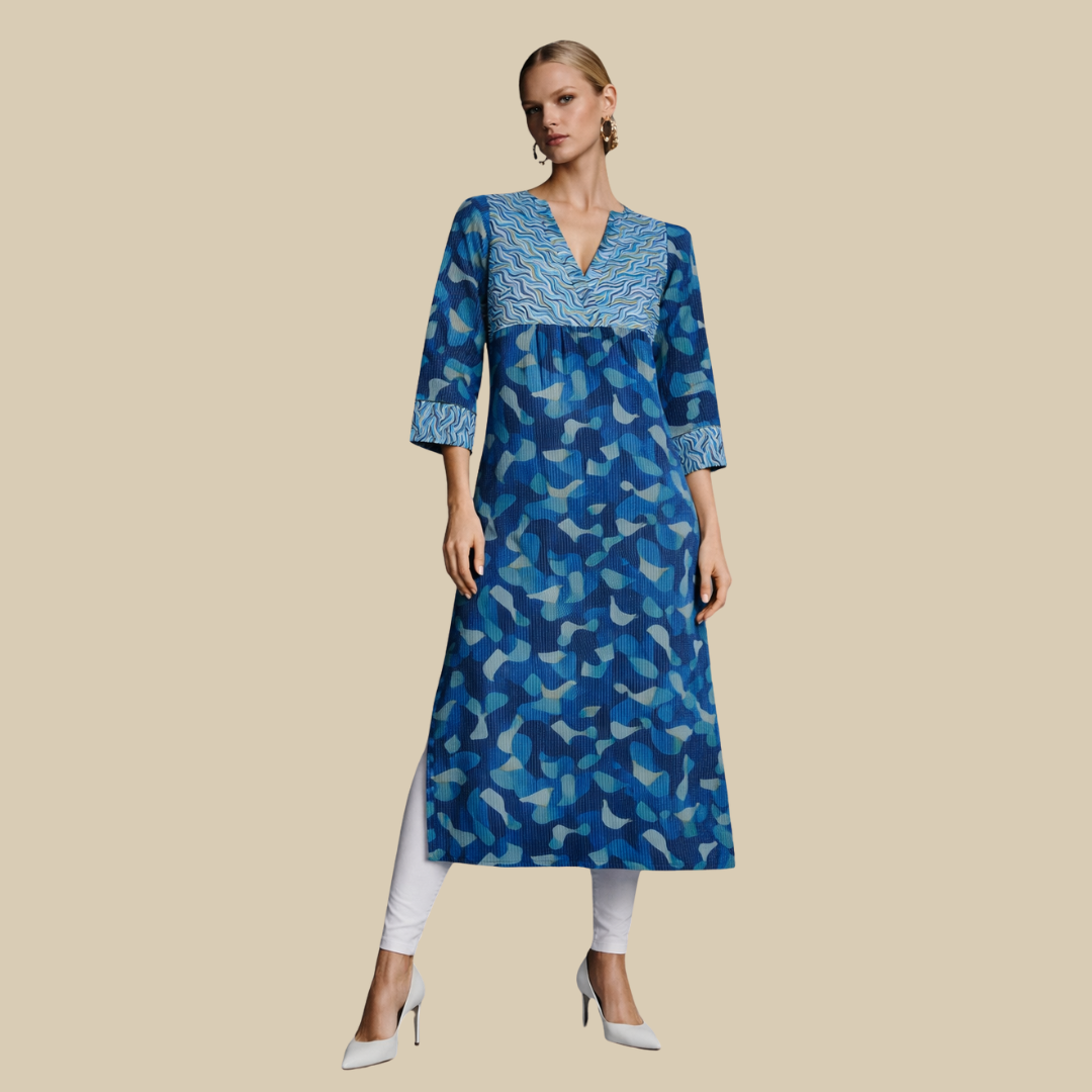 V Neck Kurta with Detailed Yoke