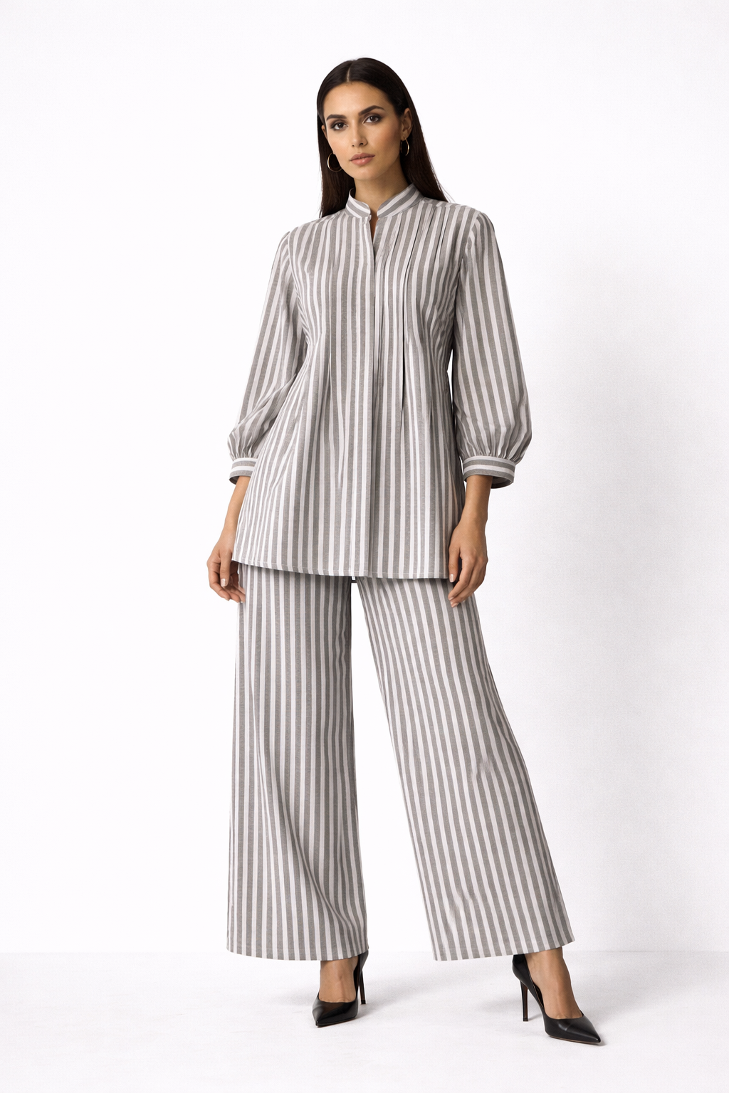 Co-ord’s - Pin-tuck style long sleeve shirt paired with semi palazzo pants