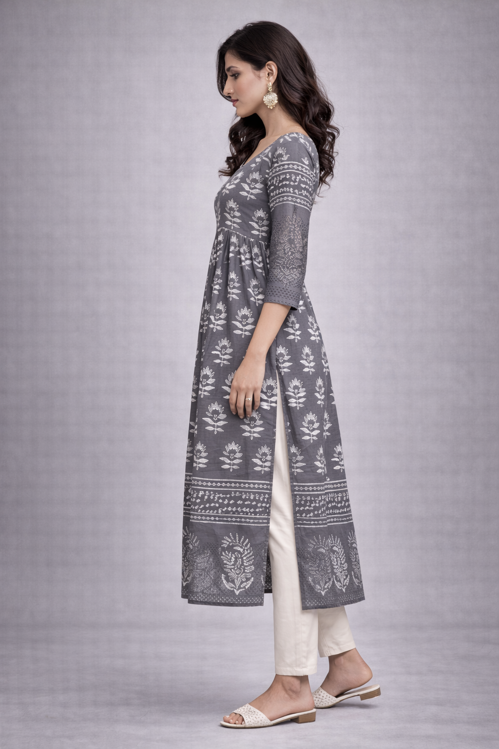 V Neck Relaxed fit Kurta with Princess Yoke and Gathers