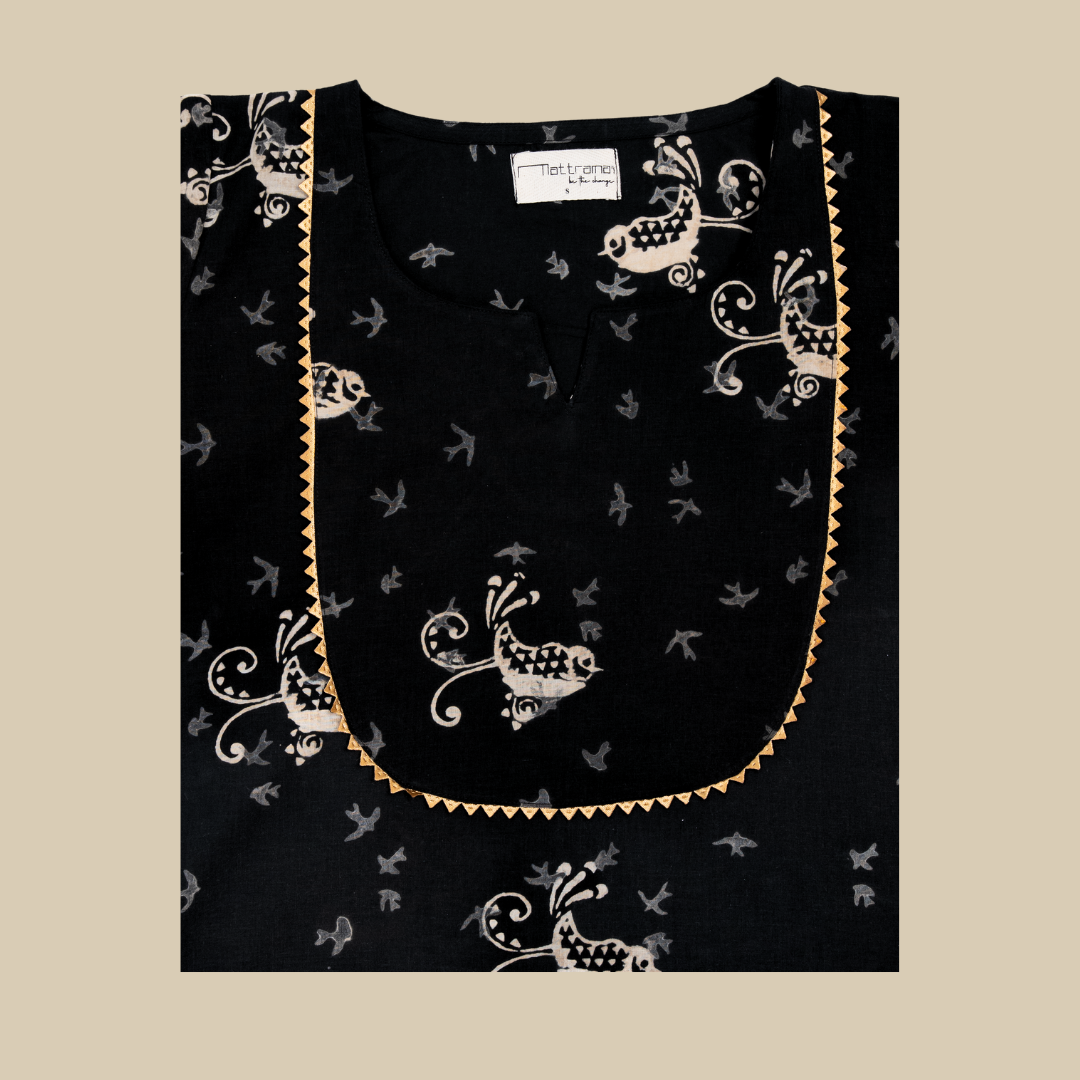 U Yoke Kurta with Gold lace and Gathered Cuff Sleeve