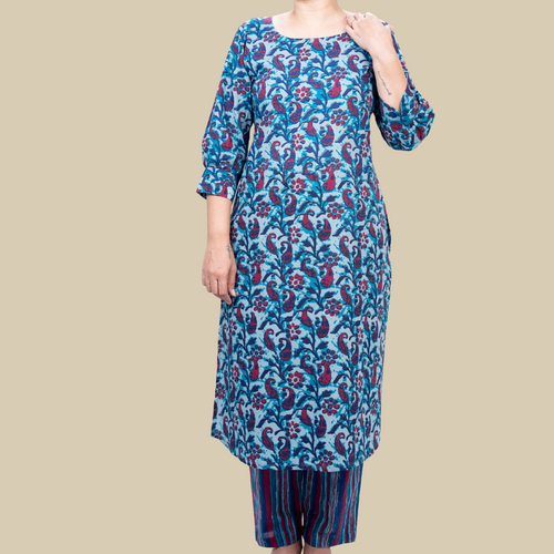 2 Pcs Set - U hem Kurta with Cig Pants