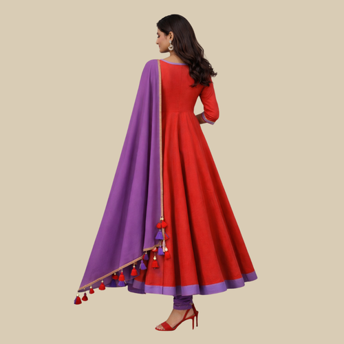 3pcs Set - Full flare Anarkali with Sequence Sleeve cuff along with matching Chudi Bottom & Dupatta with Tassel