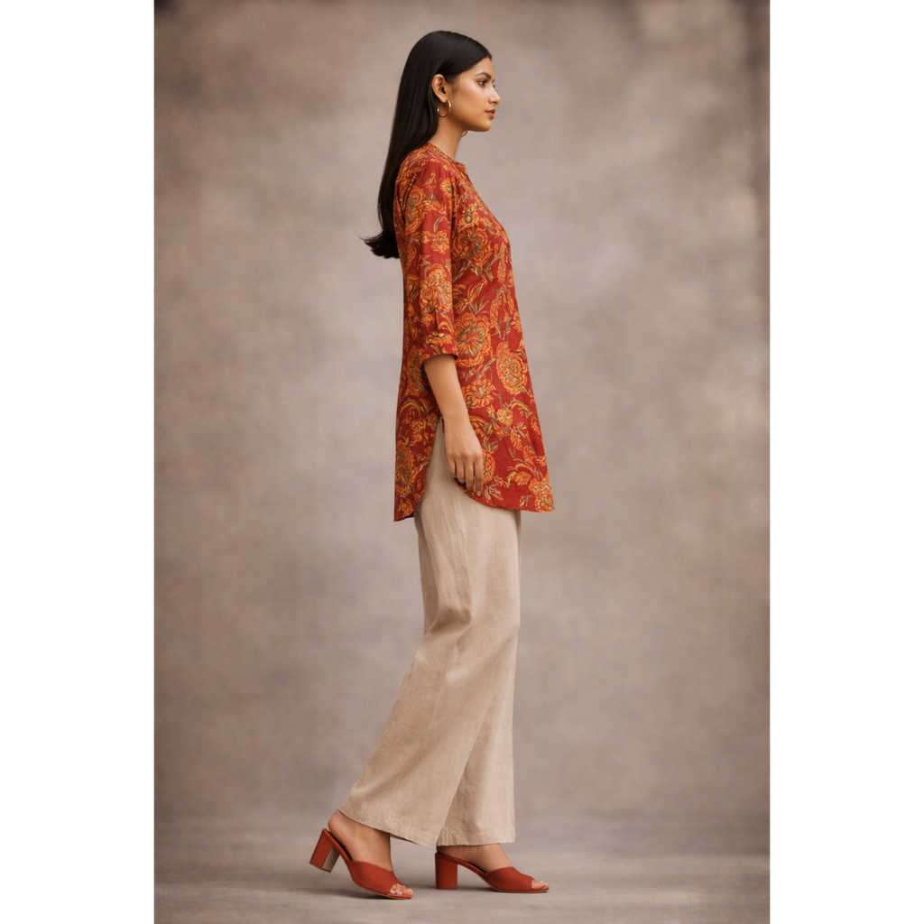 Kurti Above Mid Thigh Length with Mandarin Collar