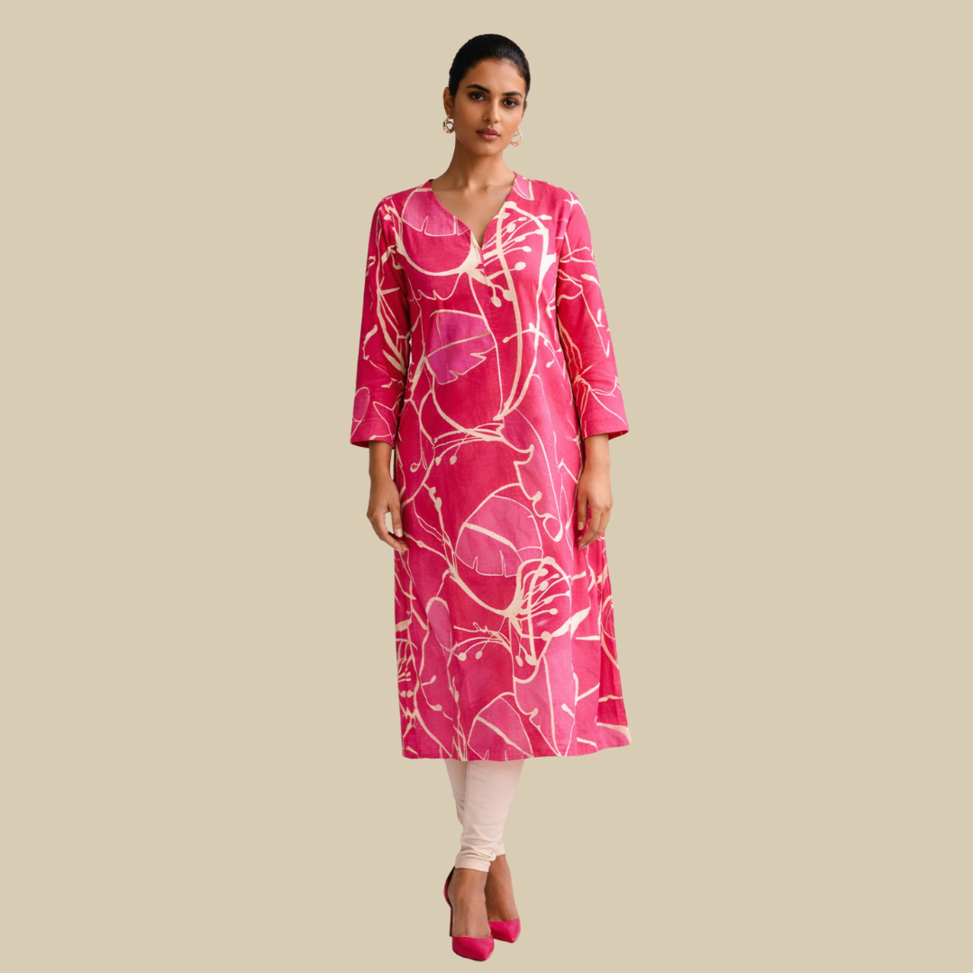Regular Kurta with Notched Neckline