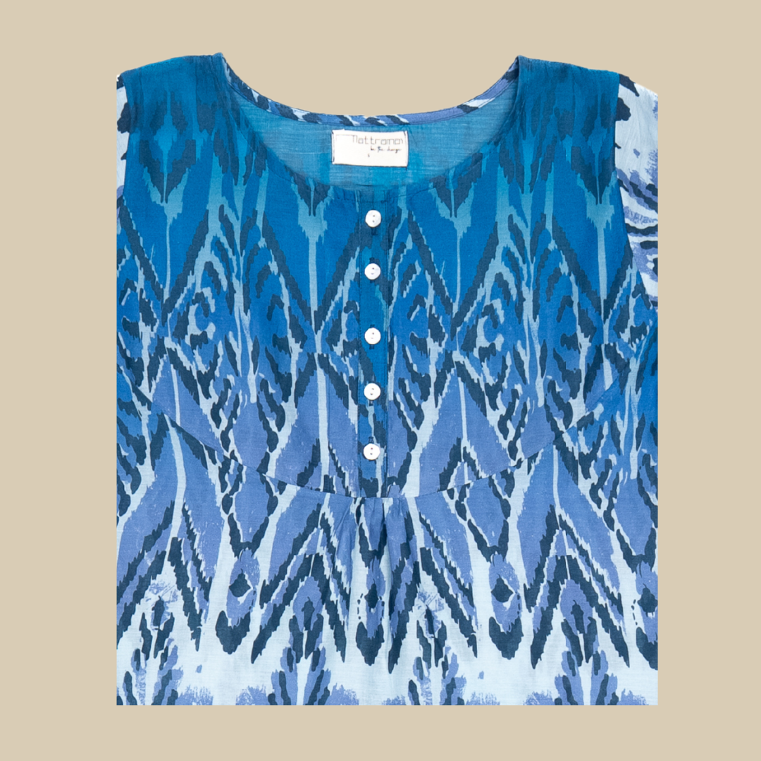 Low Slit, Buttoned Gathered Yoke Kurta with Pockets