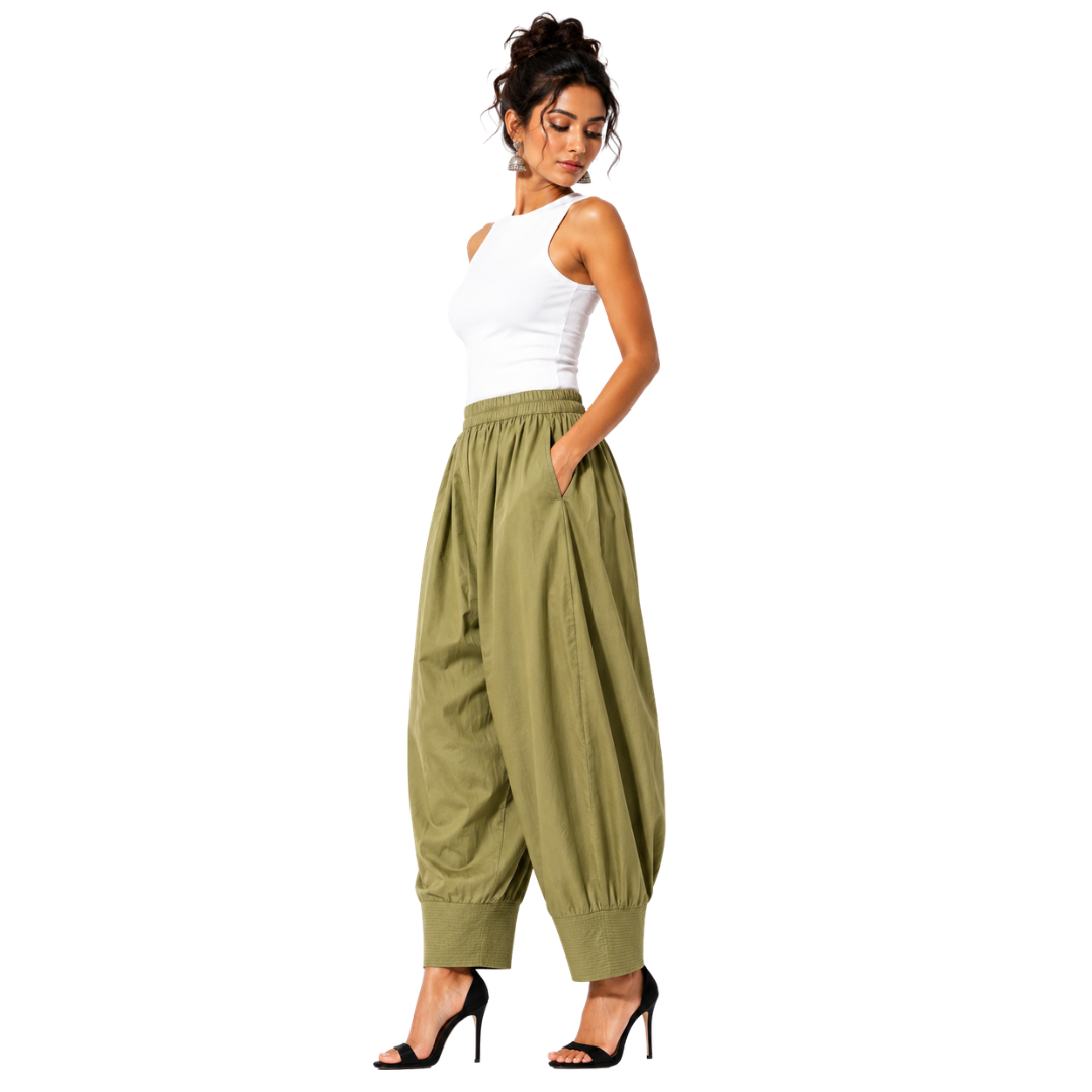 Relaxed Cocoon Salwar Pants with elastic waist & Pockets