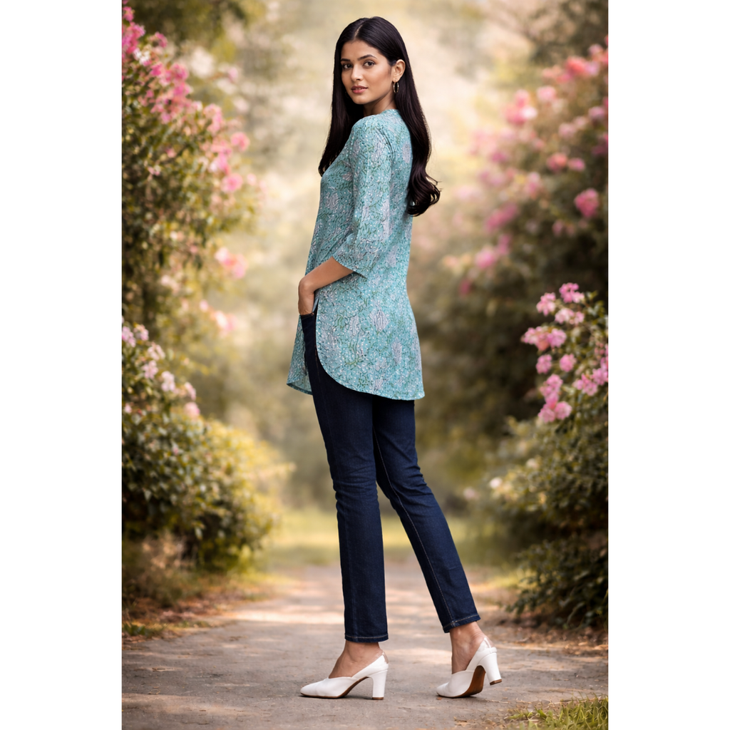 Kurti Above Mid Thigh Length with Mandarin Collar