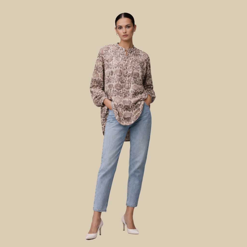 Gathered Yoke, High Low Shirt Style Kurti