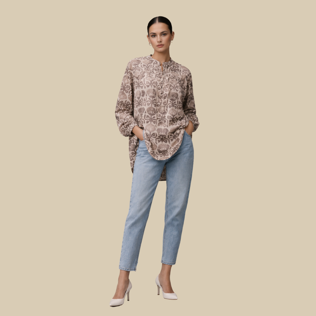 Gathered Yoke, High Low Shirt Style Kurti