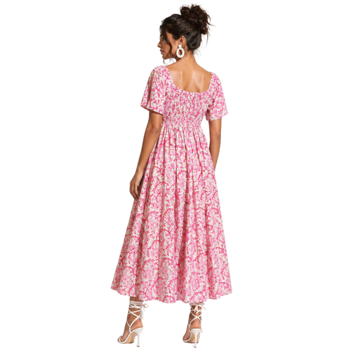 A-line Dress with hand-smocked Yoke & Square Scoop Neck with Pockets