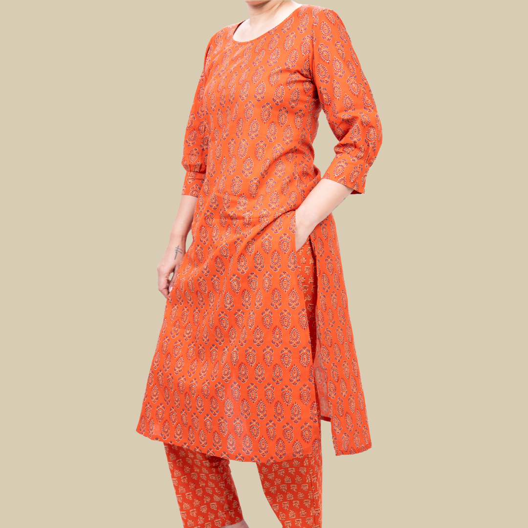 2 Pcs Set - U hem Kurta with Cig Pants