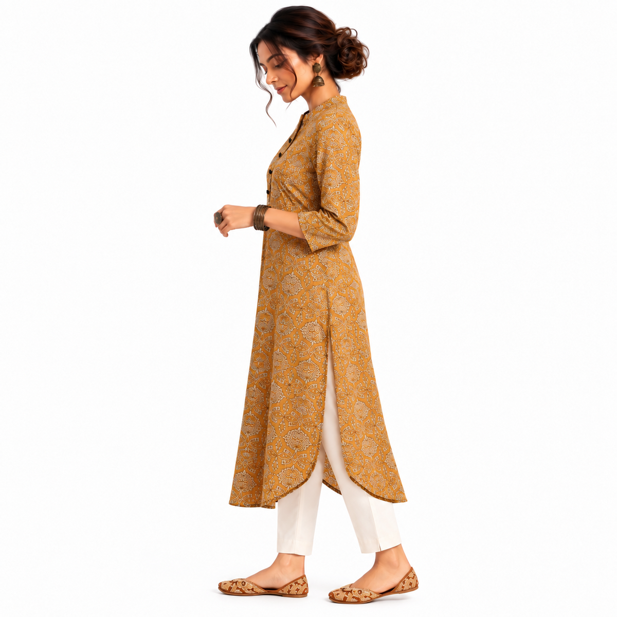 Smocked Back U-Hem Kurta - Honey Gold