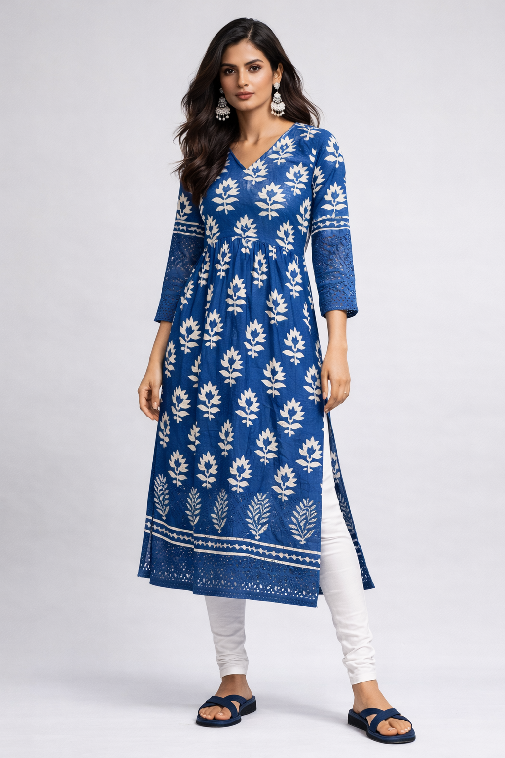 V Neck Relaxed fit Kurta with Princess Yoke and Gathers