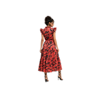 Floral Ruffle Tiered Midi Dress with High ruffled neckline & Soft flutter sleeves