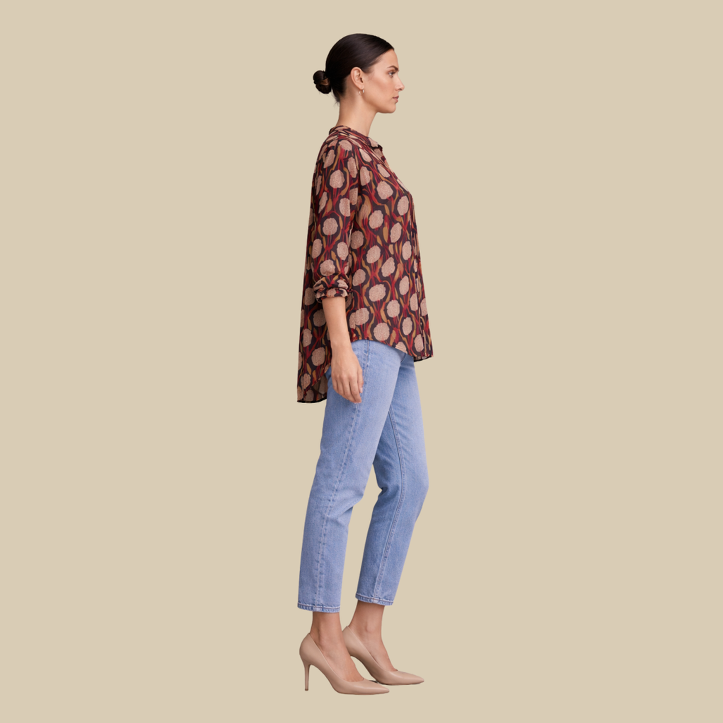 Gathered Yoke, High Low Shirt Style Kurti