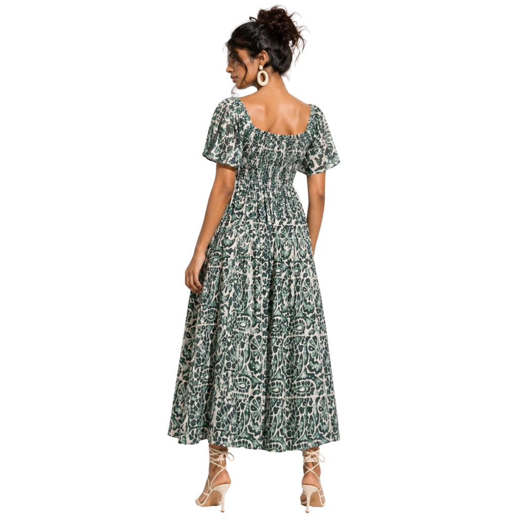 A-line Dress with hand-smocked Yoke & Square Scoop Neck with Pockets