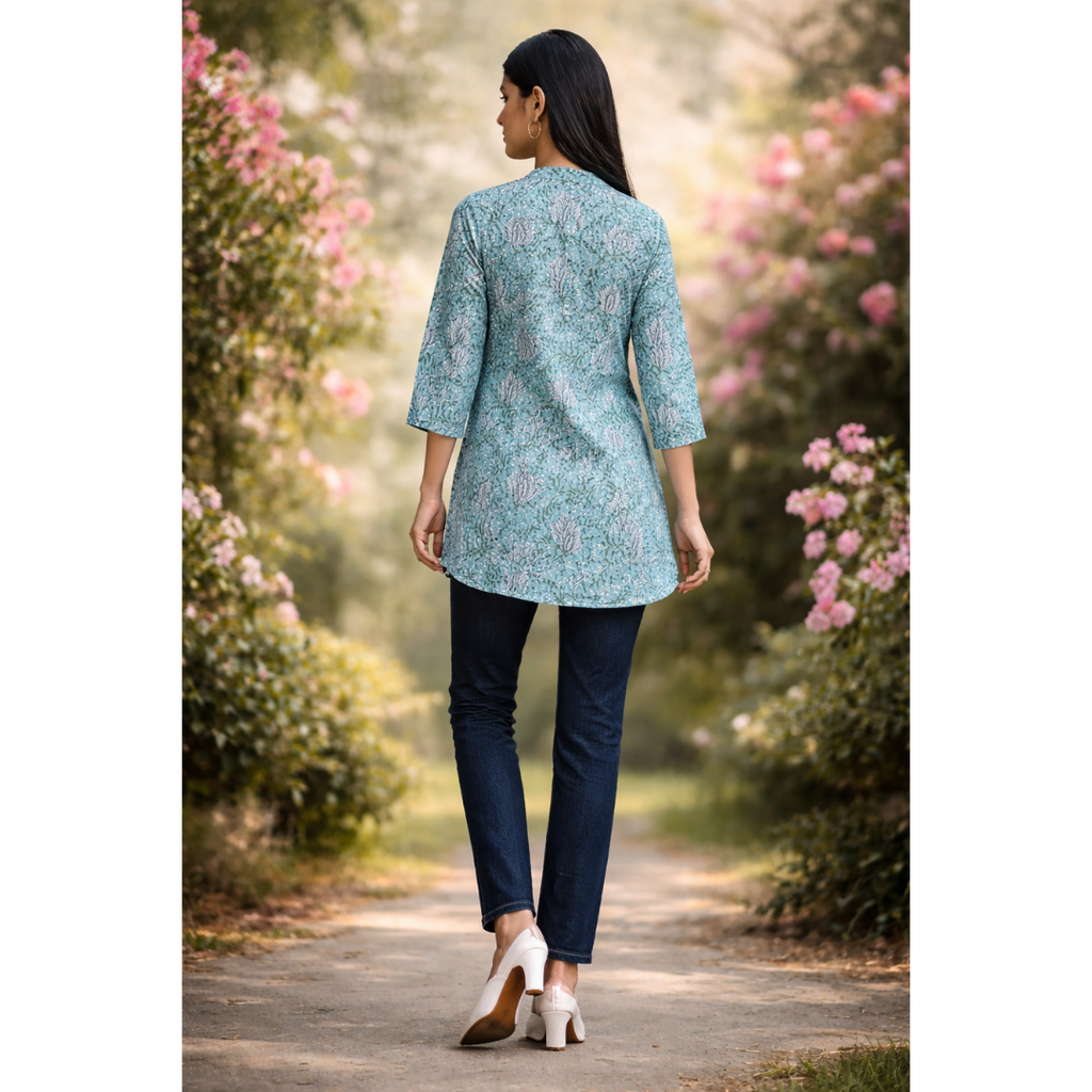 Kurti Above Mid Thigh Length with Mandarin Collar