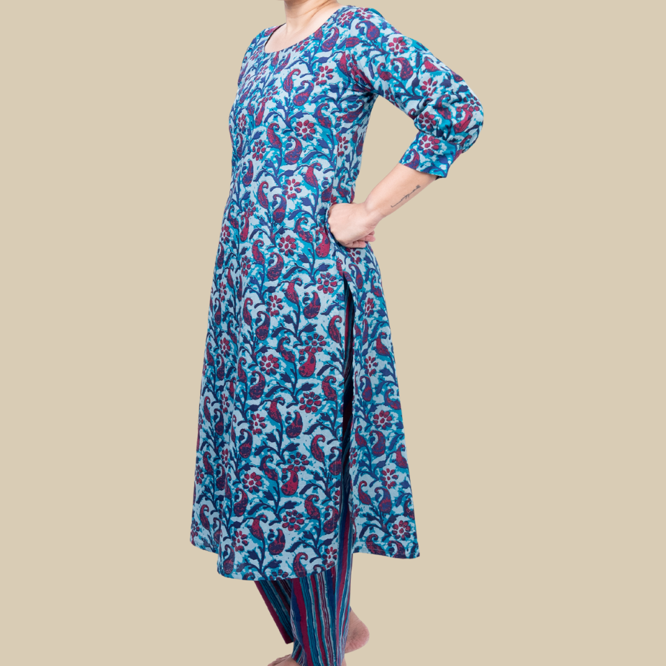 2 Pcs Set - U hem Kurta with Cig Pants