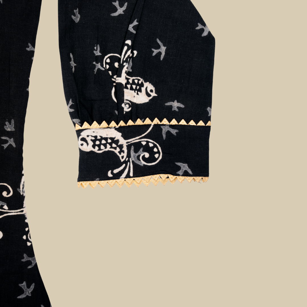 U Yoke Kurta with Gold lace and Gathered Cuff Sleeve