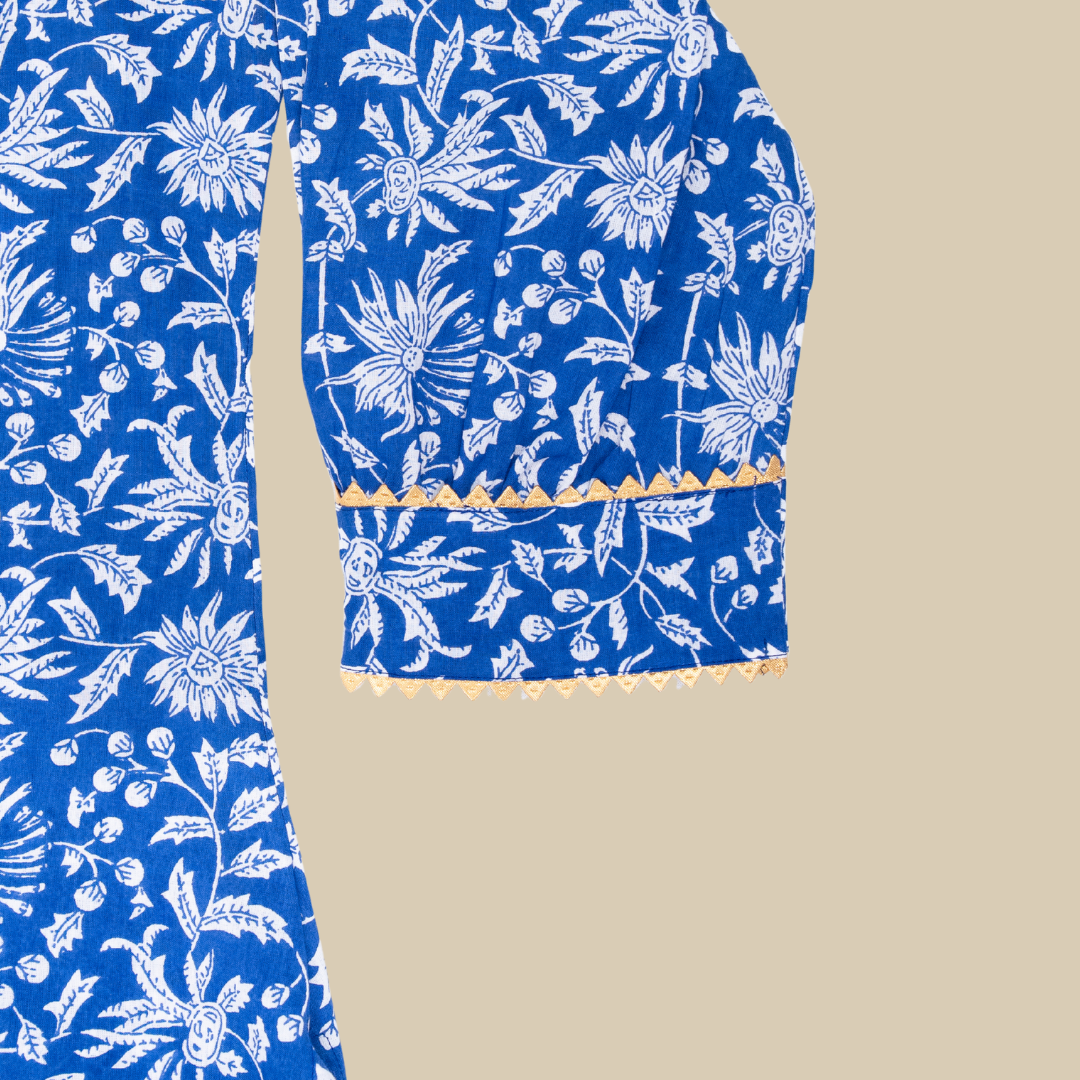 U Yoke Kurta with Gold lace and Gathered Cuff Sleeve