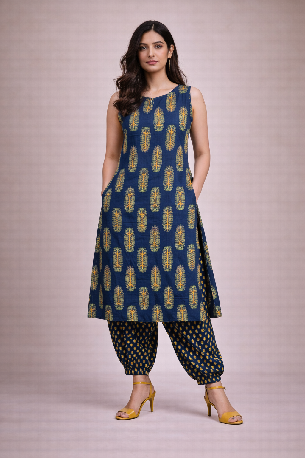 2 pcs Set - Sleeveless Kurta with Afgani Pants